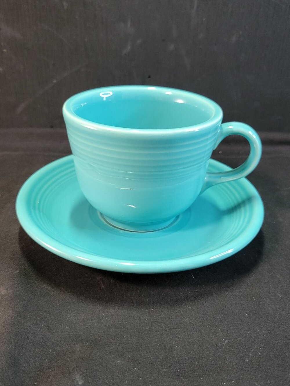 Vintage Fiesta Ware Homer Laughlin Turquoise Coffee Tea Cup And 6 inch Saucer